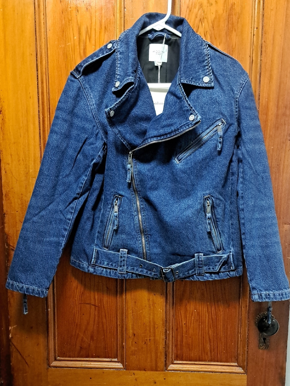 bohme Dark Blue Denim Moto Jacket with Belt